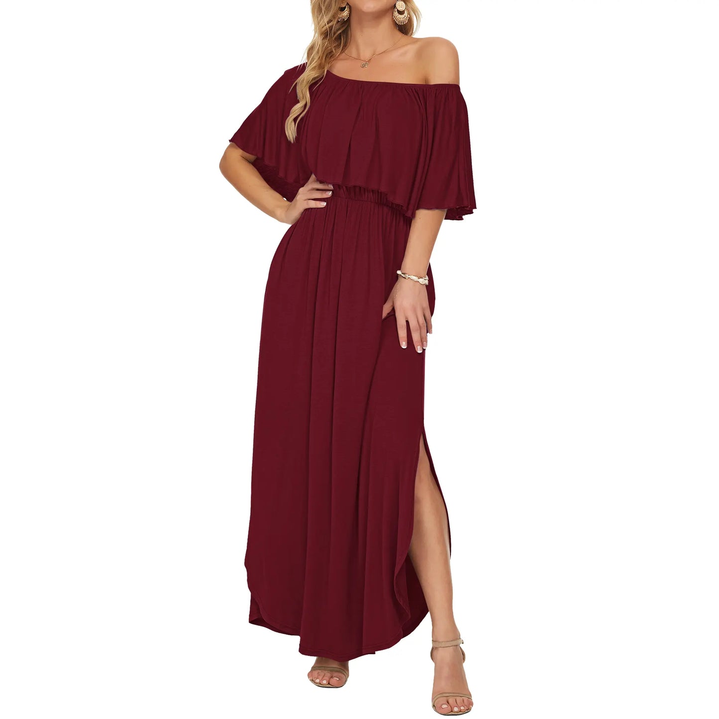 Women's Plus Size Off-Shoulder Maxi Dress with Pockets | Casual Summer Wedding Guest, Beach & Vacation Dress