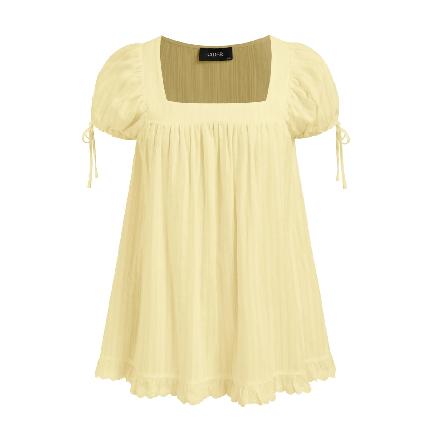 Women's Square Neck Puff Sleeve Blouse – Ruffle Trim Tie Detail Summer Casual Top, Feminine Short Sleeve Shirt