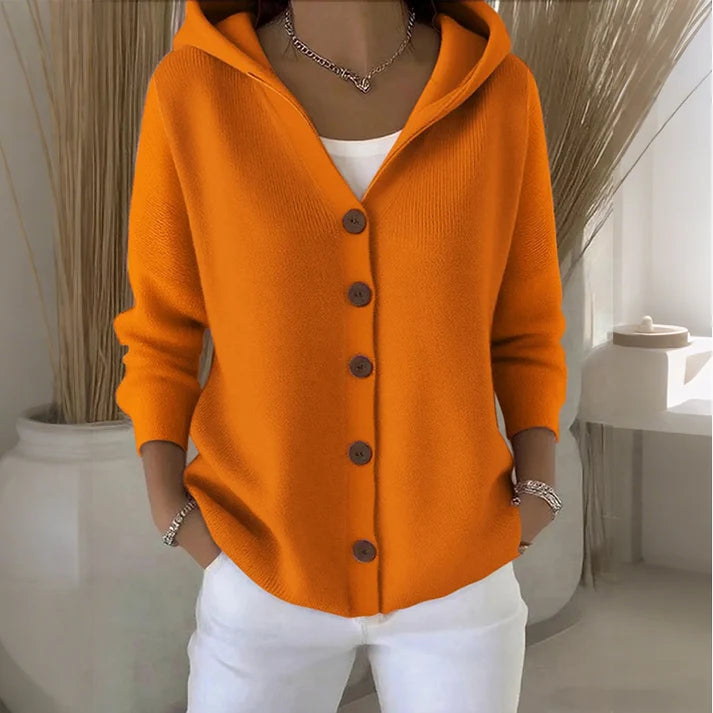 Women's Cozy Hooded Button-Up Knit Cardigan – Soft Casual Sweater