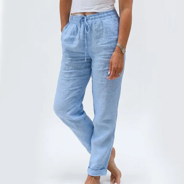 Women's Elastic Waist Cotton Linen Casual Pants