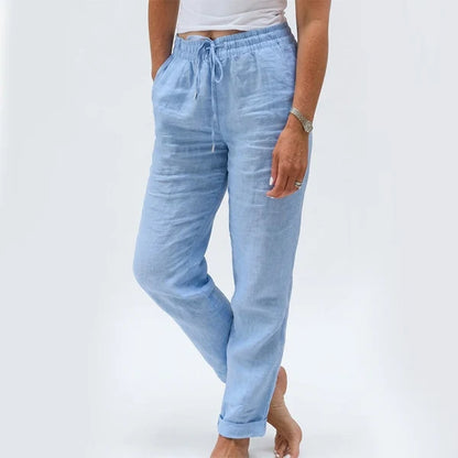 Women's Elastic Waist Cotton Linen Casual Pants