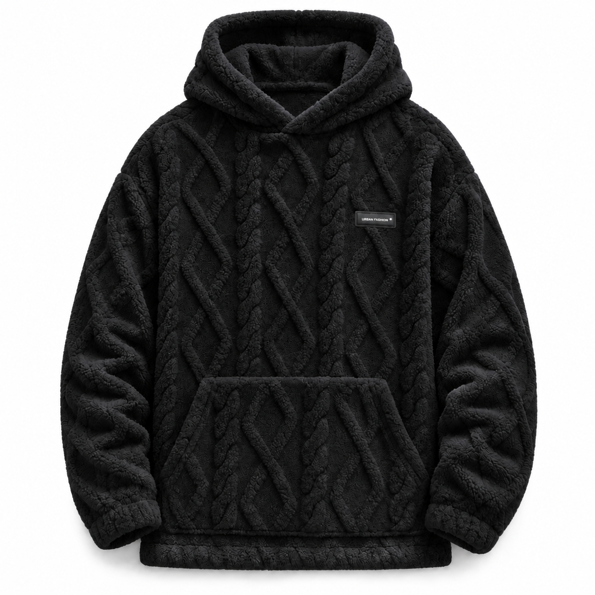 Men's Winter Fleece Lined Hoodie Jacquard Pattern Long Sleeve Pullover Sweatshirt for Casual Outdoor Wear