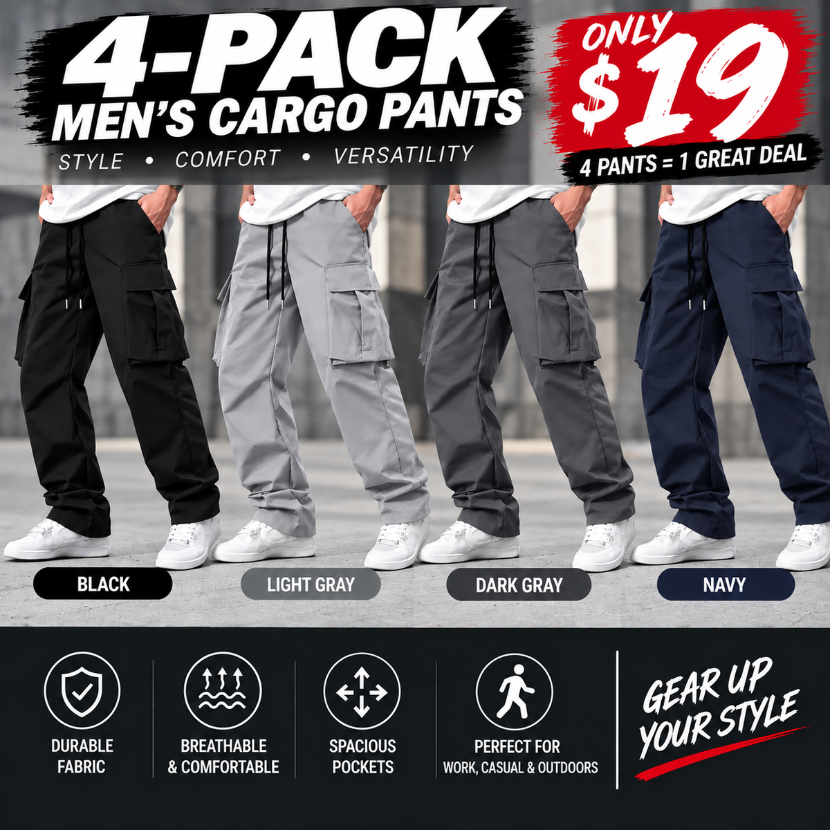 Men’s Cargo Pants – Casual Relaxed Fit Multi-Pocket Utility Pants