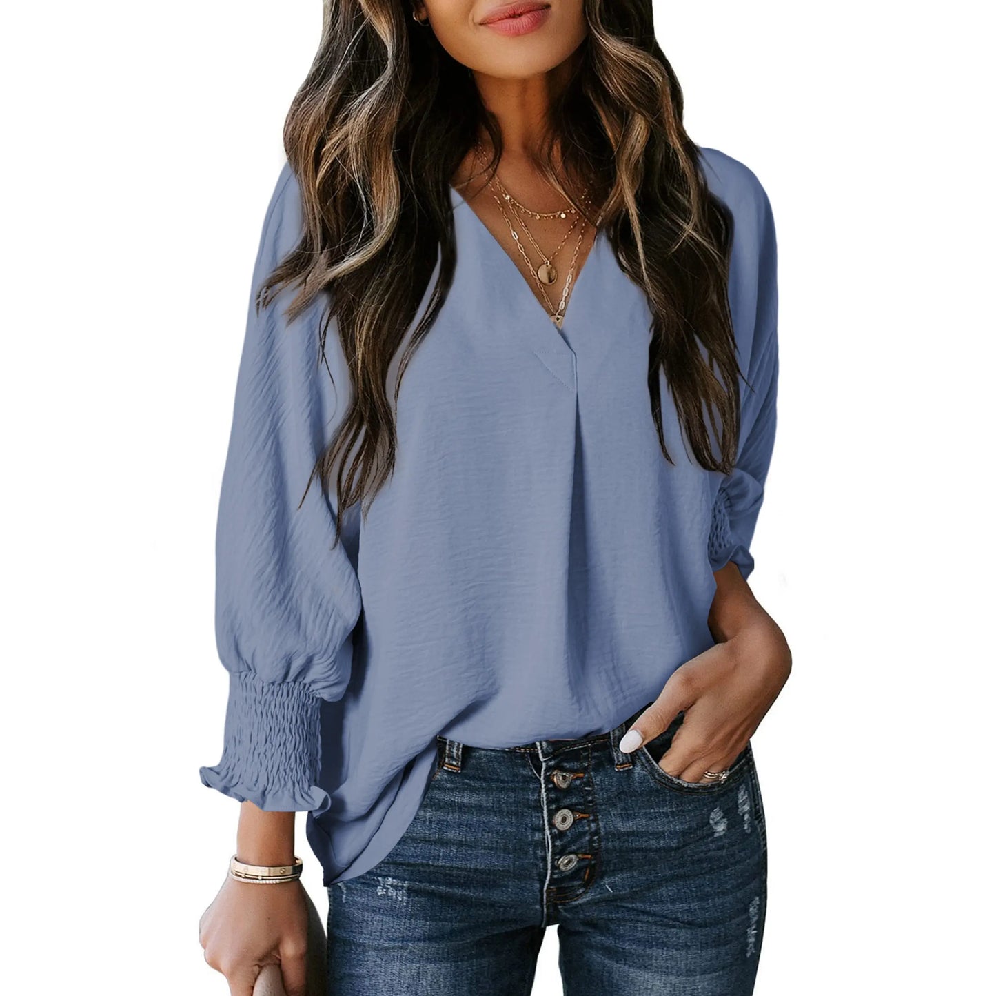 Limited time sale 🔥Womens Casual 3/4 Sleeve V Neck Loose Fit Basic Tees