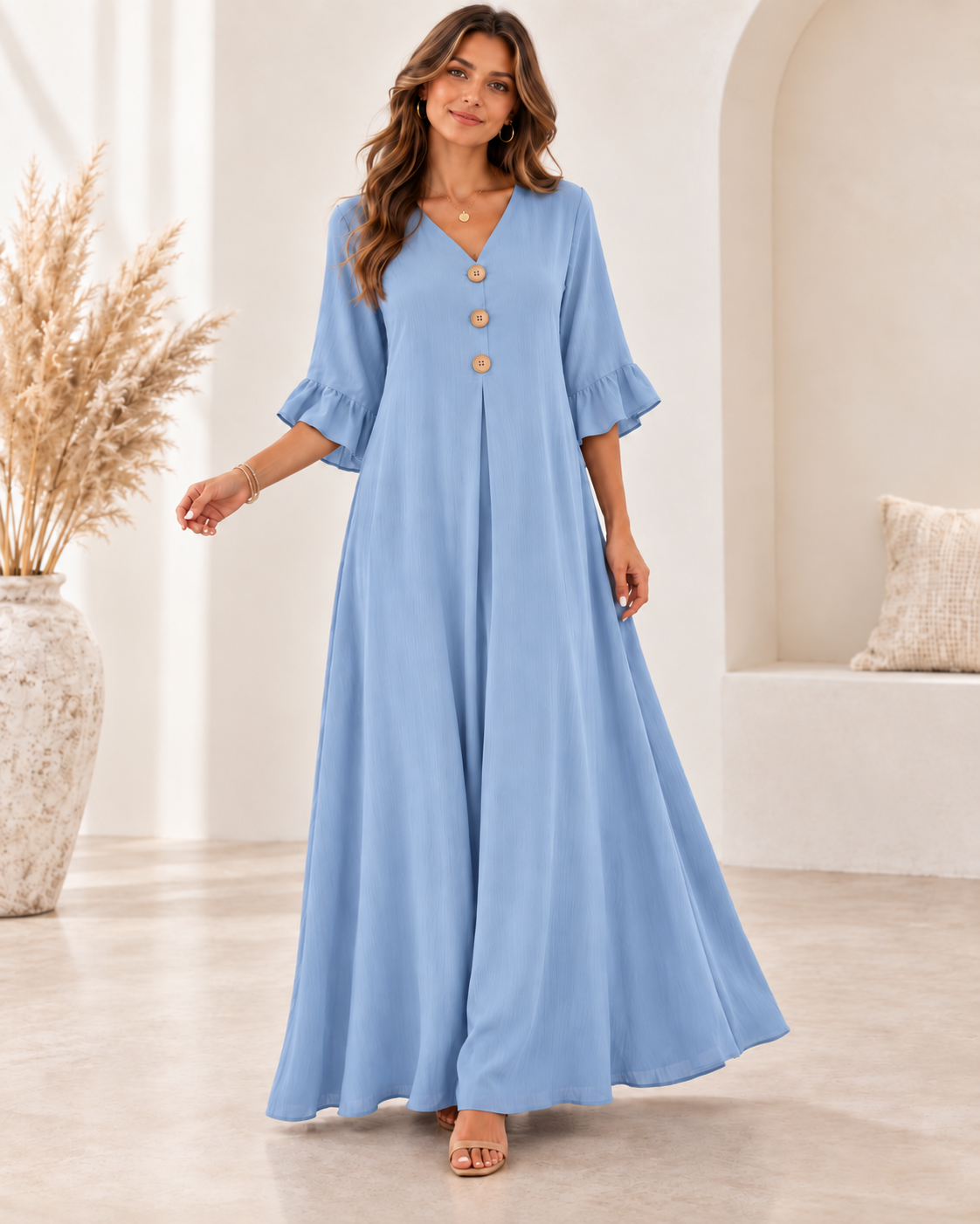 Women’s V-Neck Loose Maxi Dress – Flowy, Soft & Comfortable