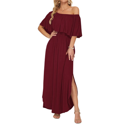 Women's Plus Size Off-Shoulder Maxi Dress with Pockets | Casual Summer Wedding Guest, Beach & Vacation Dress