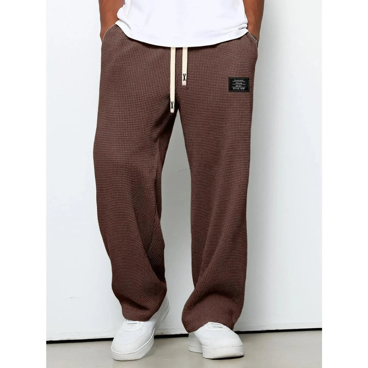 Men's Waffle Knit Casual Pants – Lightweight Relaxed Fit Straight-Leg Sweatpants
