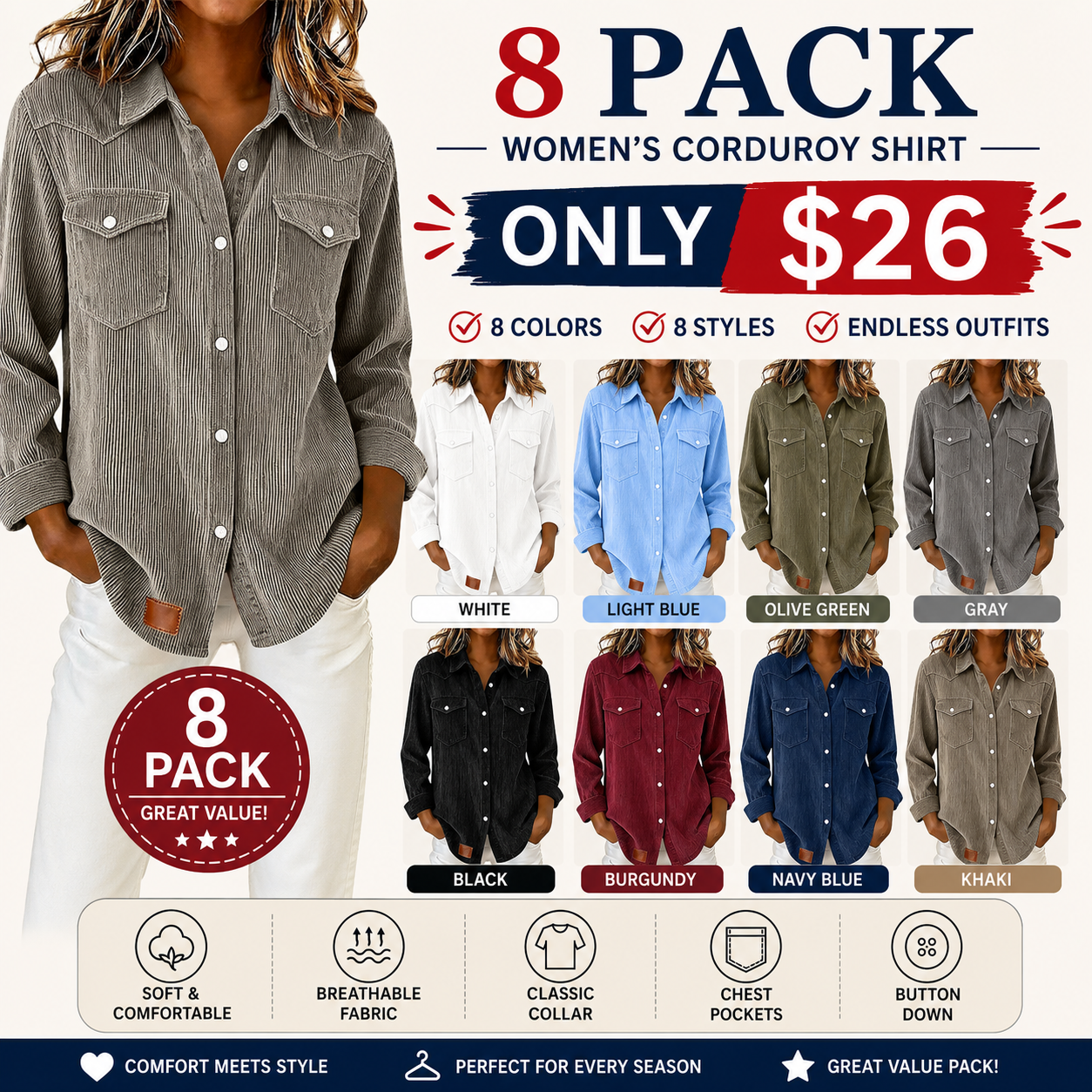 Women's Casual Ribbed Button Down Shirt