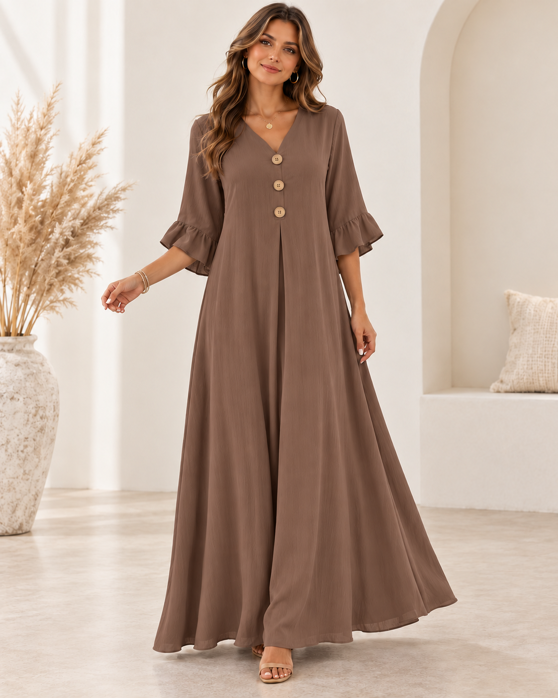 Women’s V-Neck Loose Maxi Dress – Flowy, Soft & Comfortable