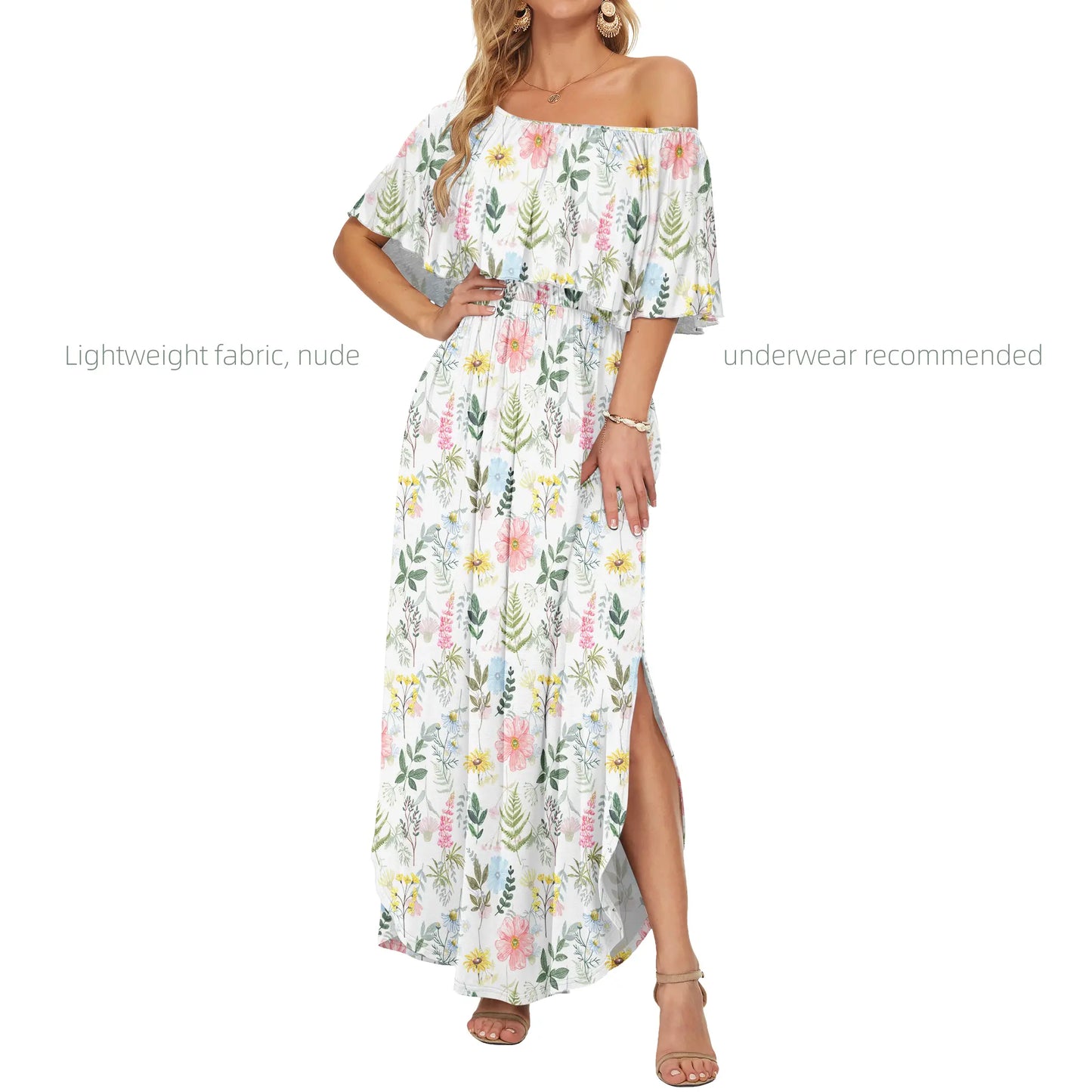 Women's Plus Size Off-Shoulder Maxi Dress with Pockets | Casual Summer Wedding Guest, Beach & Vacation Dress