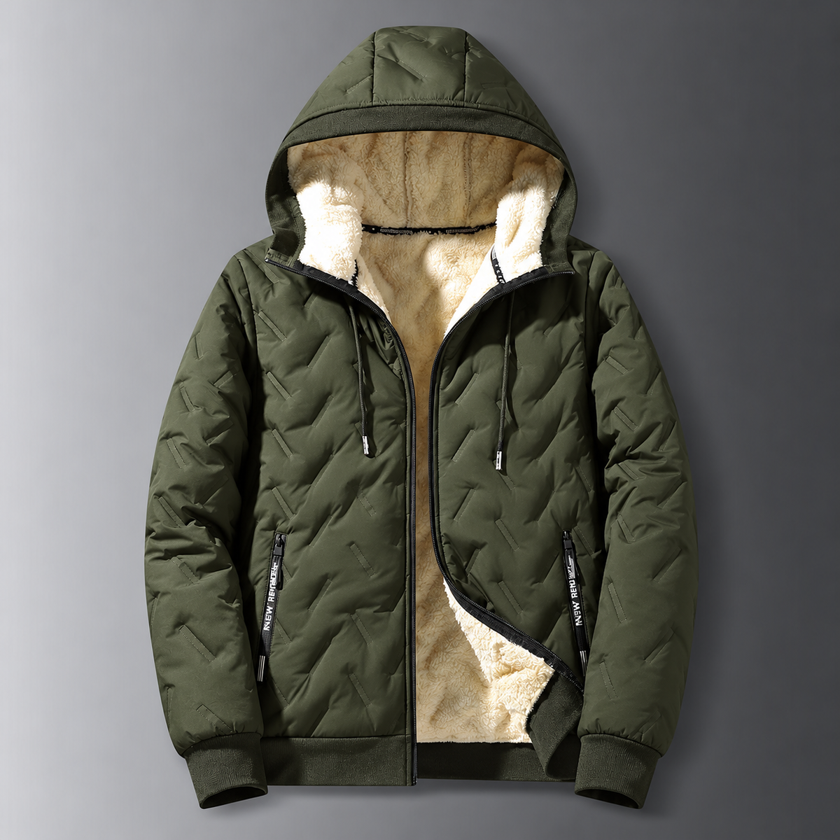 Men's Winter Fleece-Lined Hooded Jacket – Warm Quilted Full-Zip Coat
