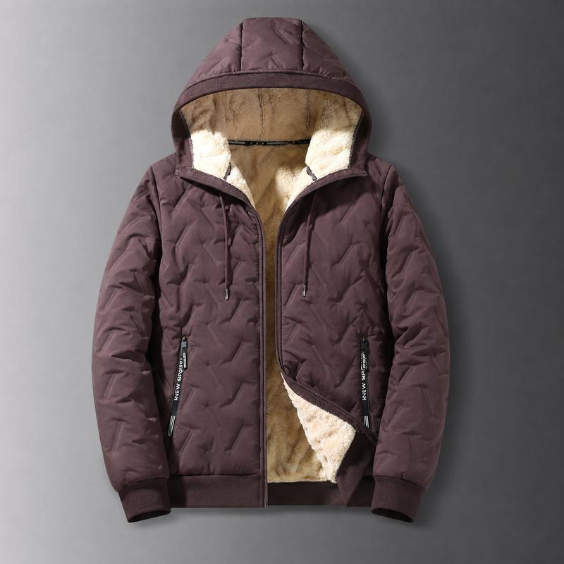 Men's Winter Fleece-Lined Hooded Jacket – Warm Quilted Full-Zip Coat