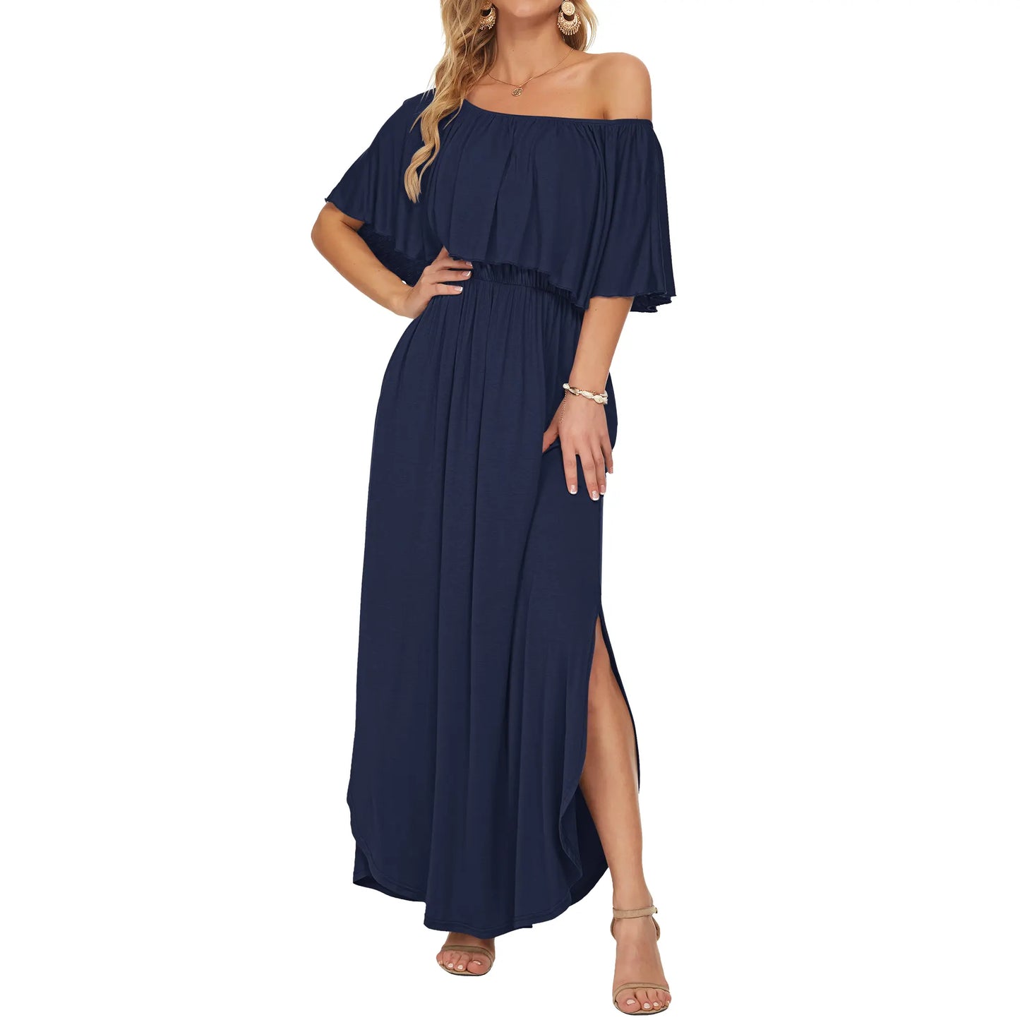 Women's Plus Size Off-Shoulder Maxi Dress with Pockets | Casual Summer Wedding Guest, Beach & Vacation Dress