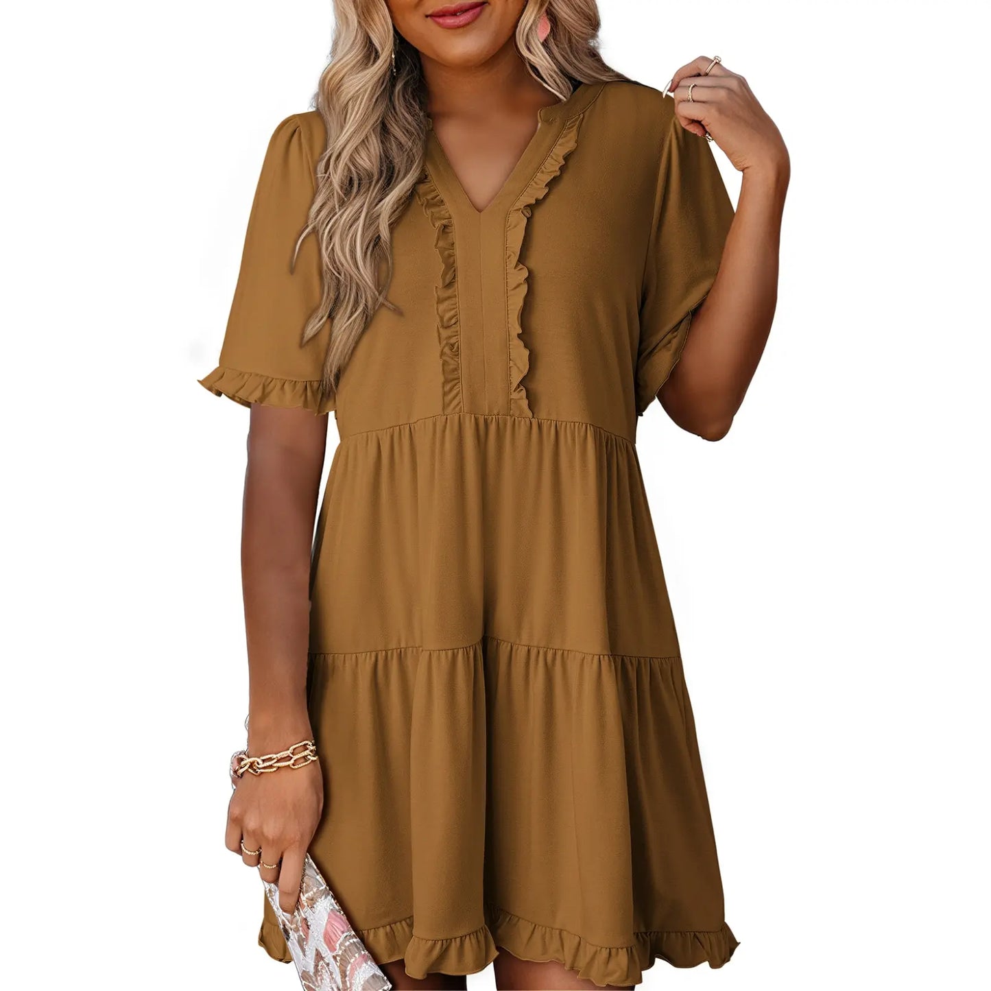 Womens Dresses 2026 V Neck Ruffle Short Sleeve