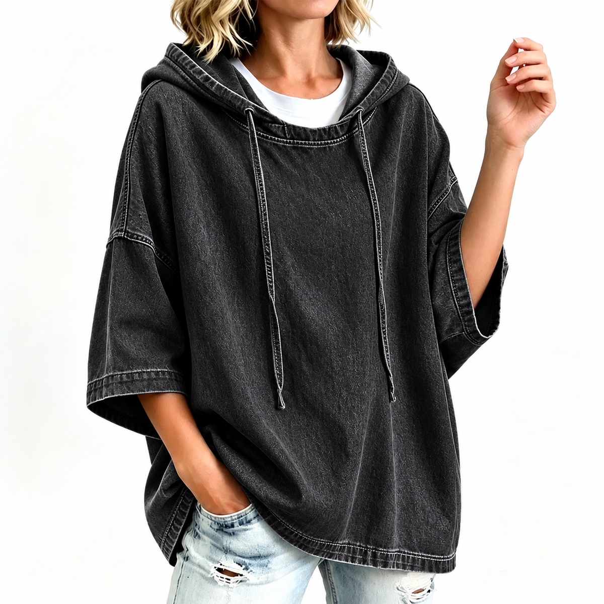 Women's Casual Loose Denim Hoodie – Relaxed Comfort & Effortless Autumn Style