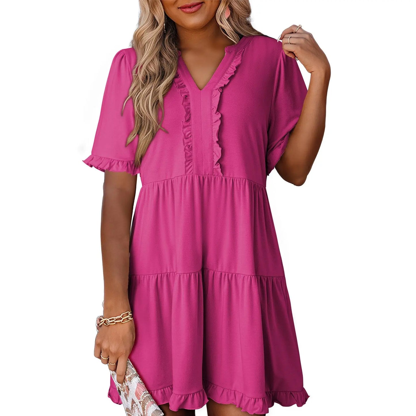 Womens Dresses 2026 V Neck Ruffle Short Sleeve