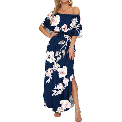 Women's Plus Size Off-Shoulder Maxi Dress with Pockets | Casual Summer Wedding Guest, Beach & Vacation Dress