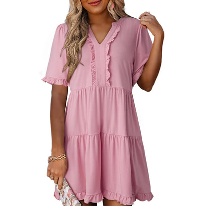 Womens Dresses 2026 V Neck Ruffle Short Sleeve