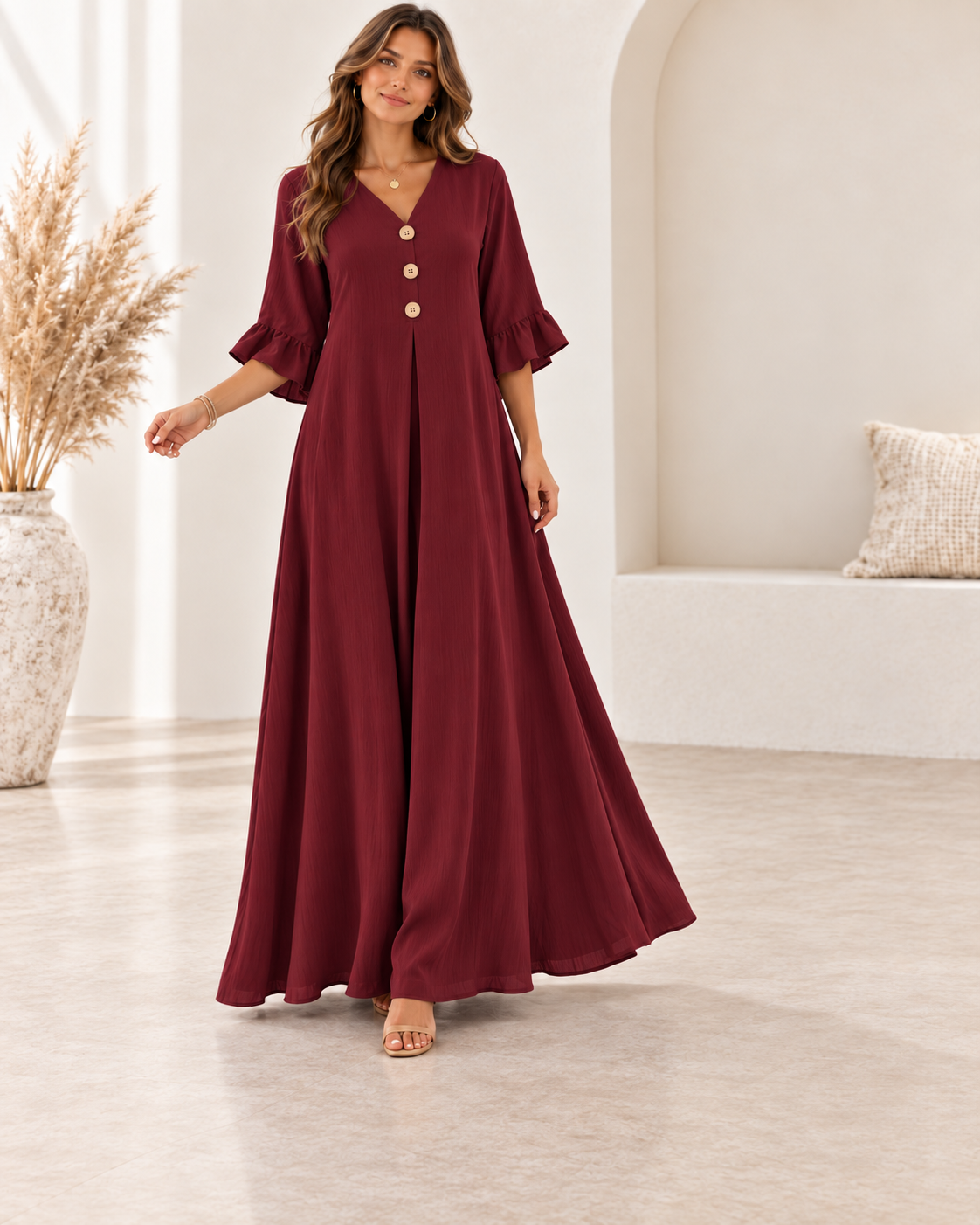 Women’s V-Neck Loose Maxi Dress – Flowy, Soft & Comfortable