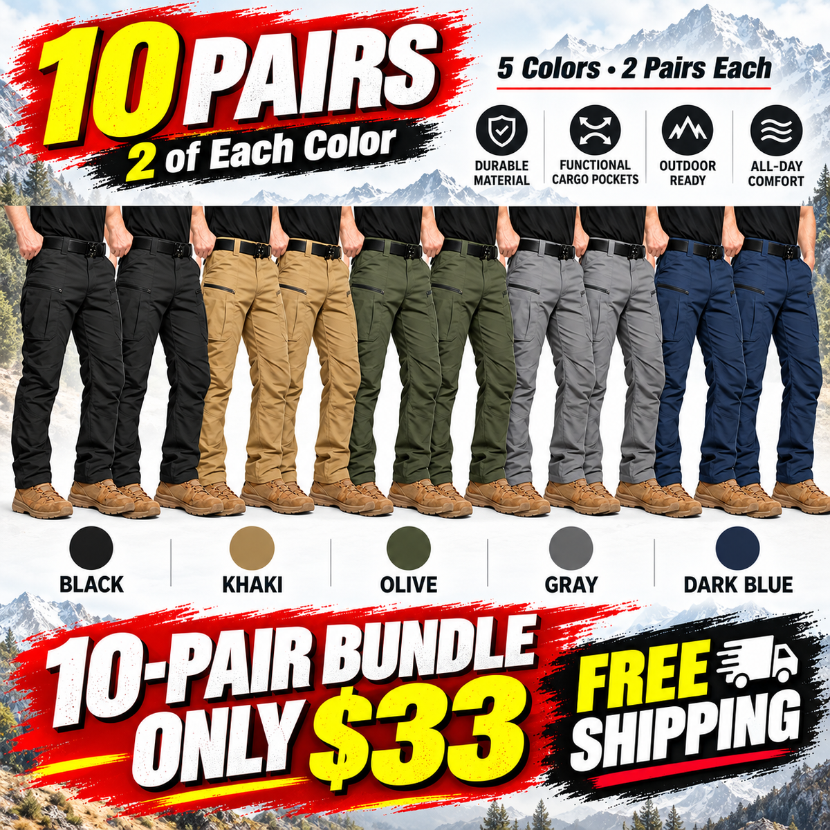 Men's Ripstop Water-Resistant Tactical Cargo Pants