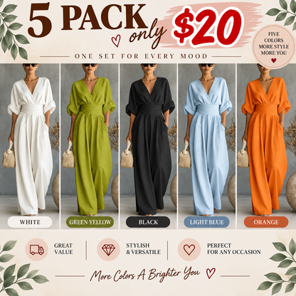Women's V-Neck High Waist Wide Leg Jumpsuit