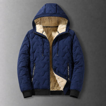 Men's Winter Fleece-Lined Hooded Jacket – Warm Quilted Full-Zip Coat