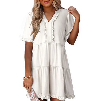 Womens Dresses 2026 V Neck Ruffle Short Sleeve