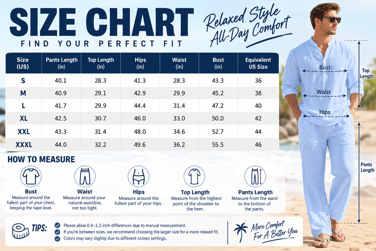 Men’s Linen Henley Shirt & Pants Set – Relaxed Fit Casual 2-Piece Outfit for Beach, Vacation & Everyday Wear