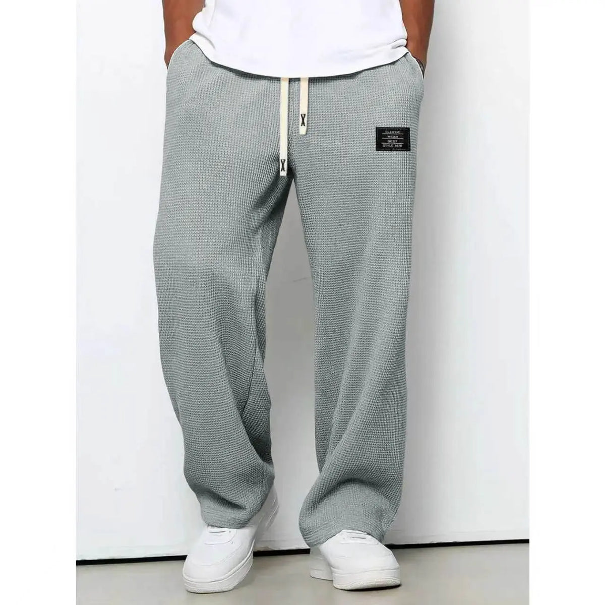 Men's Waffle Knit Casual Pants – Lightweight Relaxed Fit Straight-Leg Sweatpants