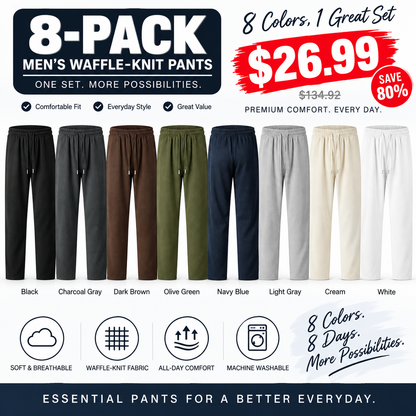 👖 Pull On & Go | Men's Waffle-Knit Drawstring Straight-Leg Pants