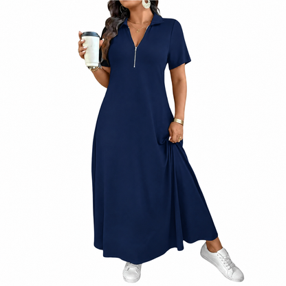 Women's Casual Solid Color Zipper Maxi Dress