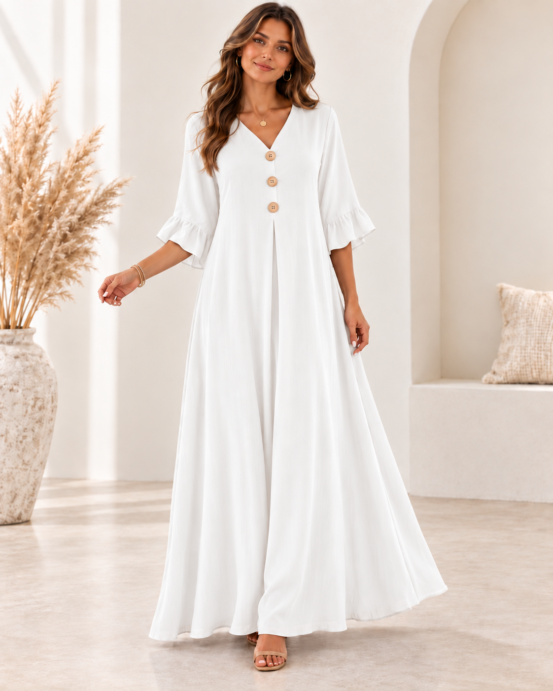 Women’s V-Neck Loose Maxi Dress – Flowy, Soft & Comfortable