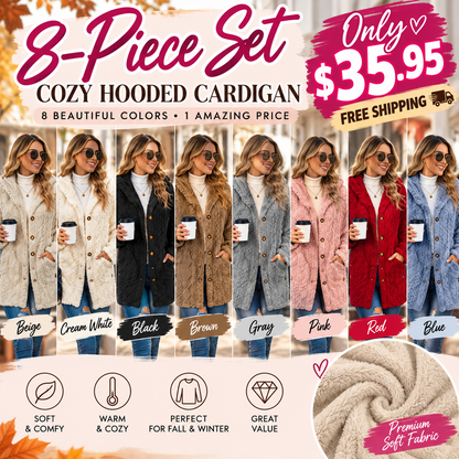 Women's Cozy Fleece Hooded Cardigan Jacket – Soft Button-Down Coat with Pockets