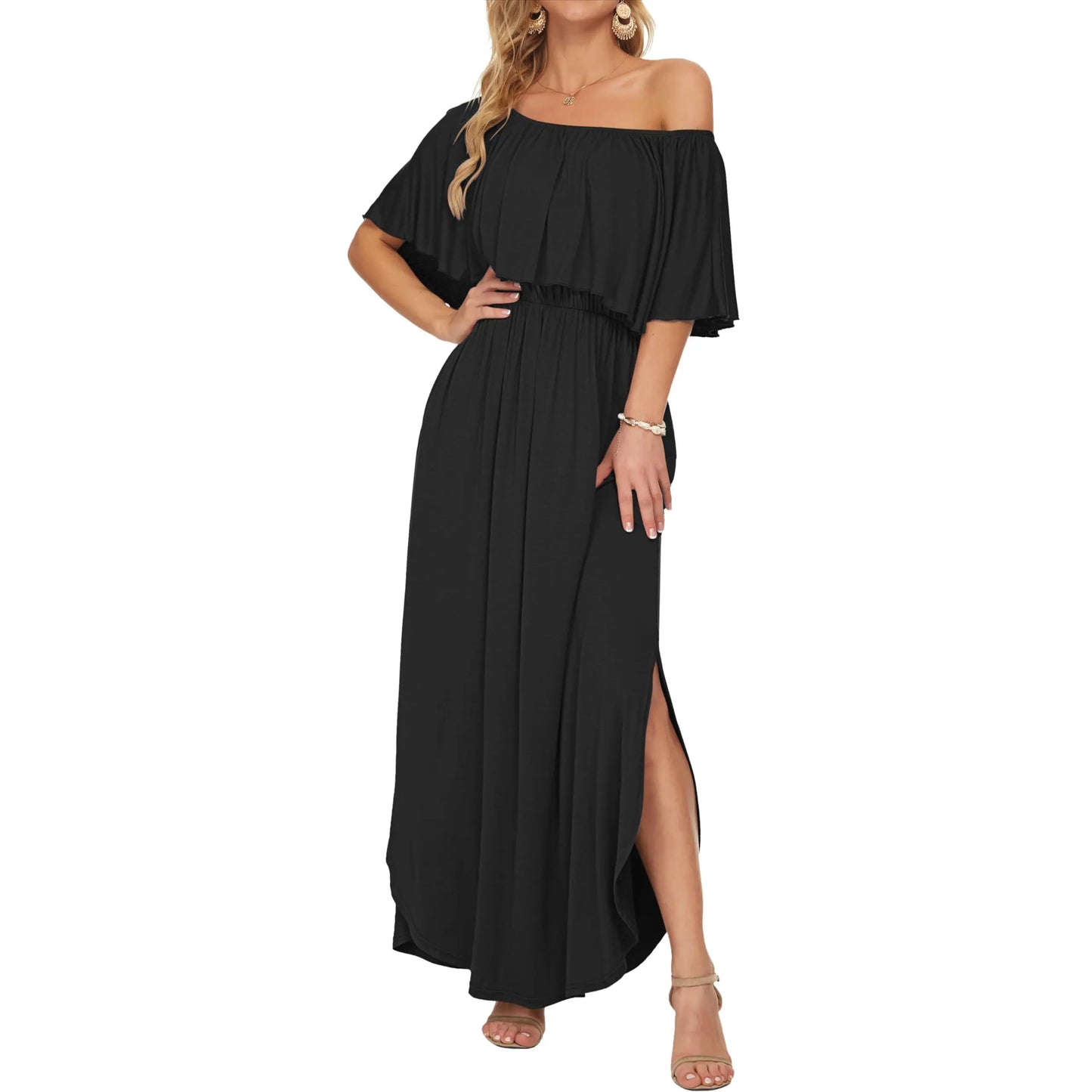 Women's Plus Size Off-Shoulder Maxi Dress with Pockets | Casual Summer Wedding Guest, Beach & Vacation Dress