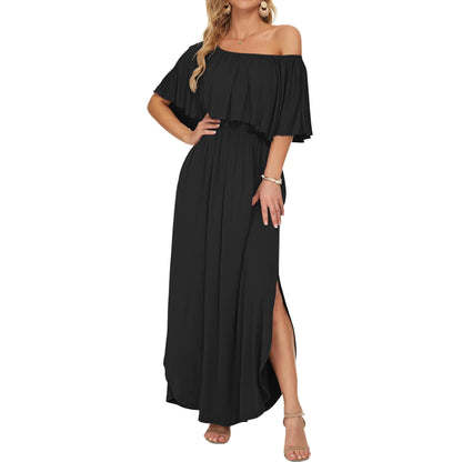 Women's Plus Size Off-Shoulder Maxi Dress with Pockets | Casual Summer Wedding Guest, Beach & Vacation Dress