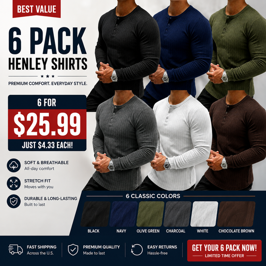 Men’s Slim Fit Ribbed Henley Shirt | Long Sleeve Muscle Fit