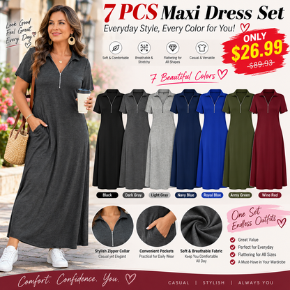 Women's Casual Solid Color Zipper Maxi Dress