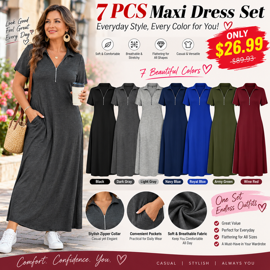 Women's Casual Solid Color Zipper Maxi Dress