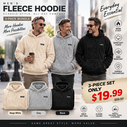 Men's Winter Fleece Lined Hoodie Jacquard Pattern Long Sleeve Pullover Sweatshirt for Casual Outdoor Wear