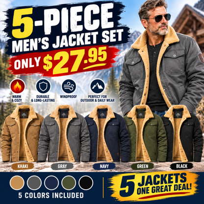 Men’s Sherpa-Lined Trucker Jacket – Fleece Cotton Coat in Khaki