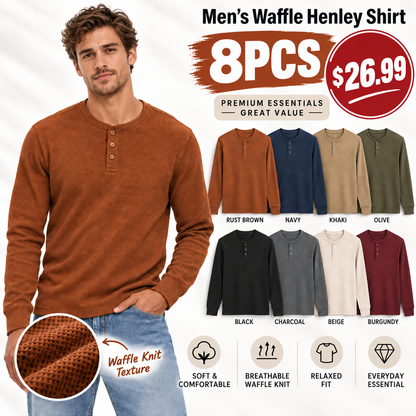 🔥 BESTSELLER | 8PCS $26.99 | Men's Waffle Knit Long-Sleeve Henley