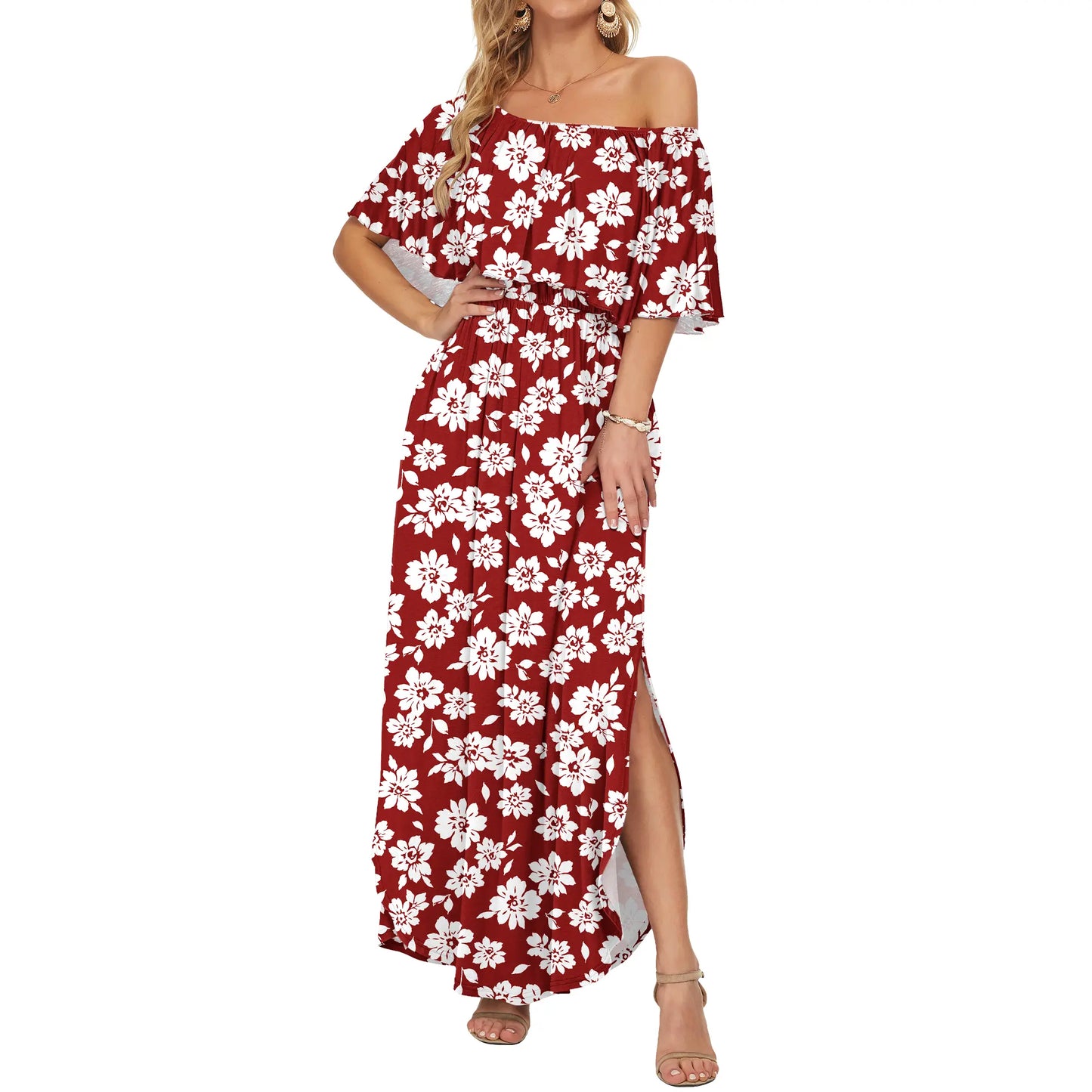 Women's Plus Size Off-Shoulder Maxi Dress with Pockets | Casual Summer Wedding Guest, Beach & Vacation Dress
