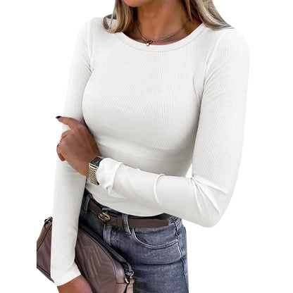 Women’s Ribbed Long Sleeve Crewneck Top – Slim Fit Basic Tee