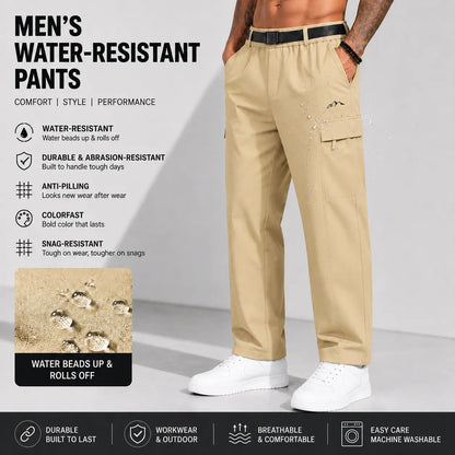 Men’s Relaxed Fit Cargo Pants with Belt – Stretch Waist Multi-Pocket Casual Pants
