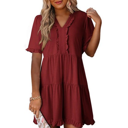 Womens Dresses 2026 V Neck Ruffle Short Sleeve