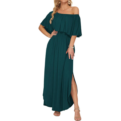 Women's Plus Size Off-Shoulder Maxi Dress with Pockets | Casual Summer Wedding Guest, Beach & Vacation Dress