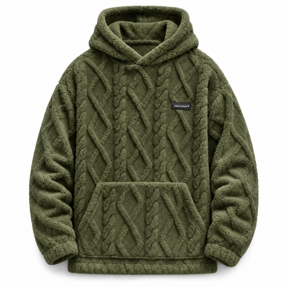 Men's Winter Fleece Lined Hoodie Jacquard Pattern Long Sleeve Pullover Sweatshirt for Casual Outdoor Wear