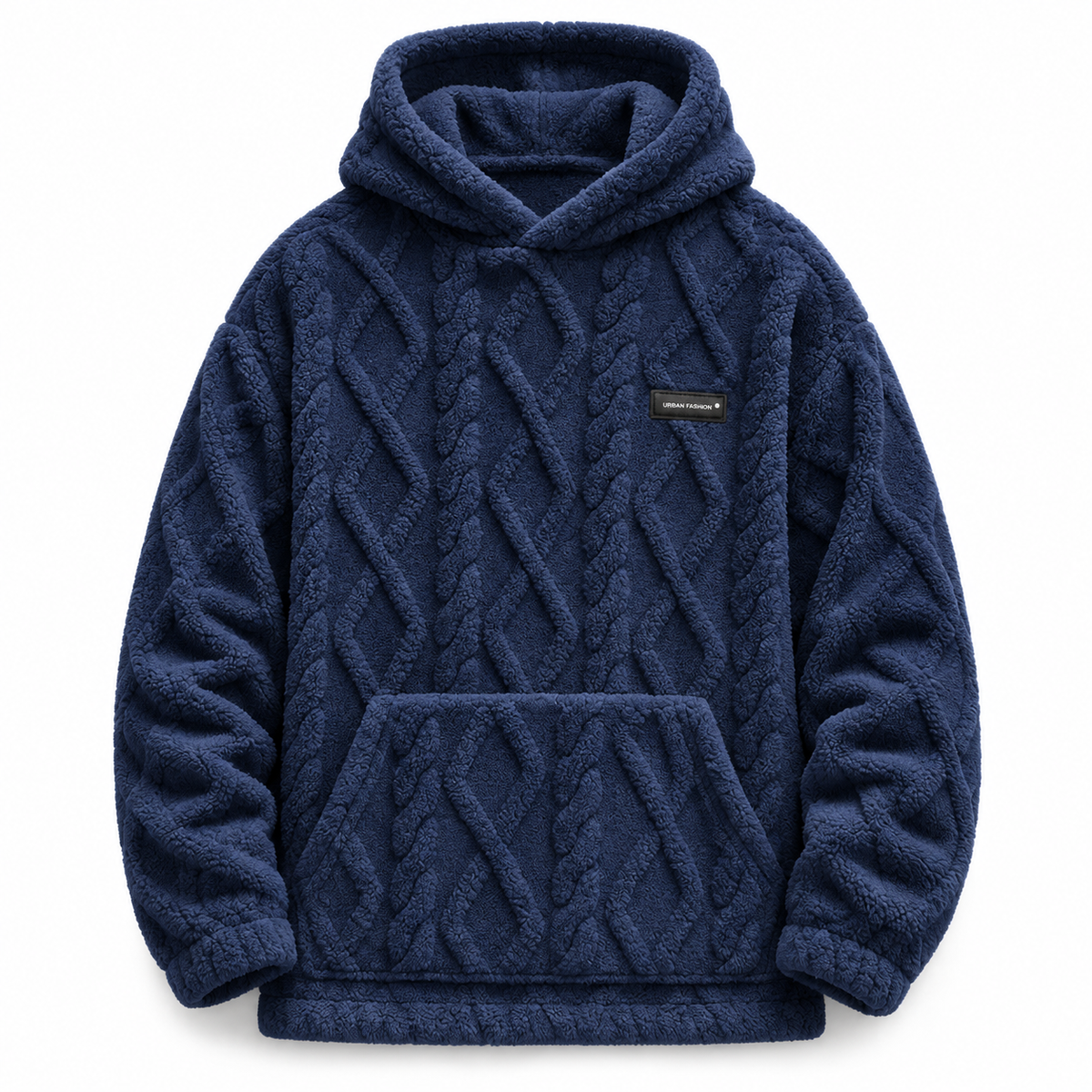 Men's Winter Fleece Lined Hoodie Jacquard Pattern Long Sleeve Pullover Sweatshirt for Casual Outdoor Wear