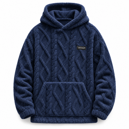 Men's Winter Fleece Lined Hoodie Jacquard Pattern Long Sleeve Pullover Sweatshirt for Casual Outdoor Wear
