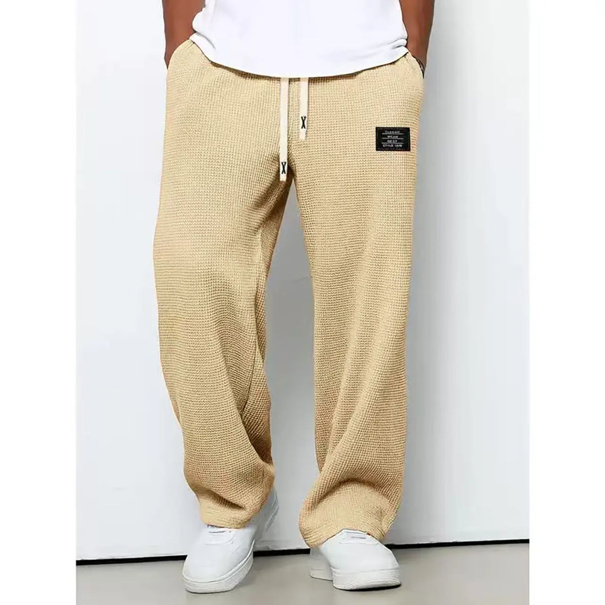 Men's Waffle Knit Casual Pants – Lightweight Relaxed Fit Straight-Leg Sweatpants